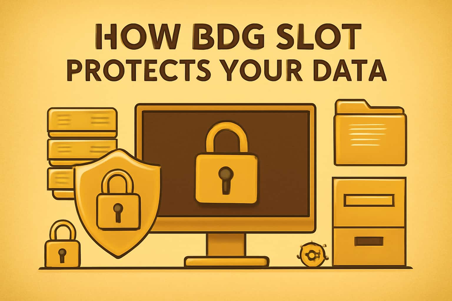 An abstract representation of data security and protection with the text 'BDG Slot' prominently displayed.